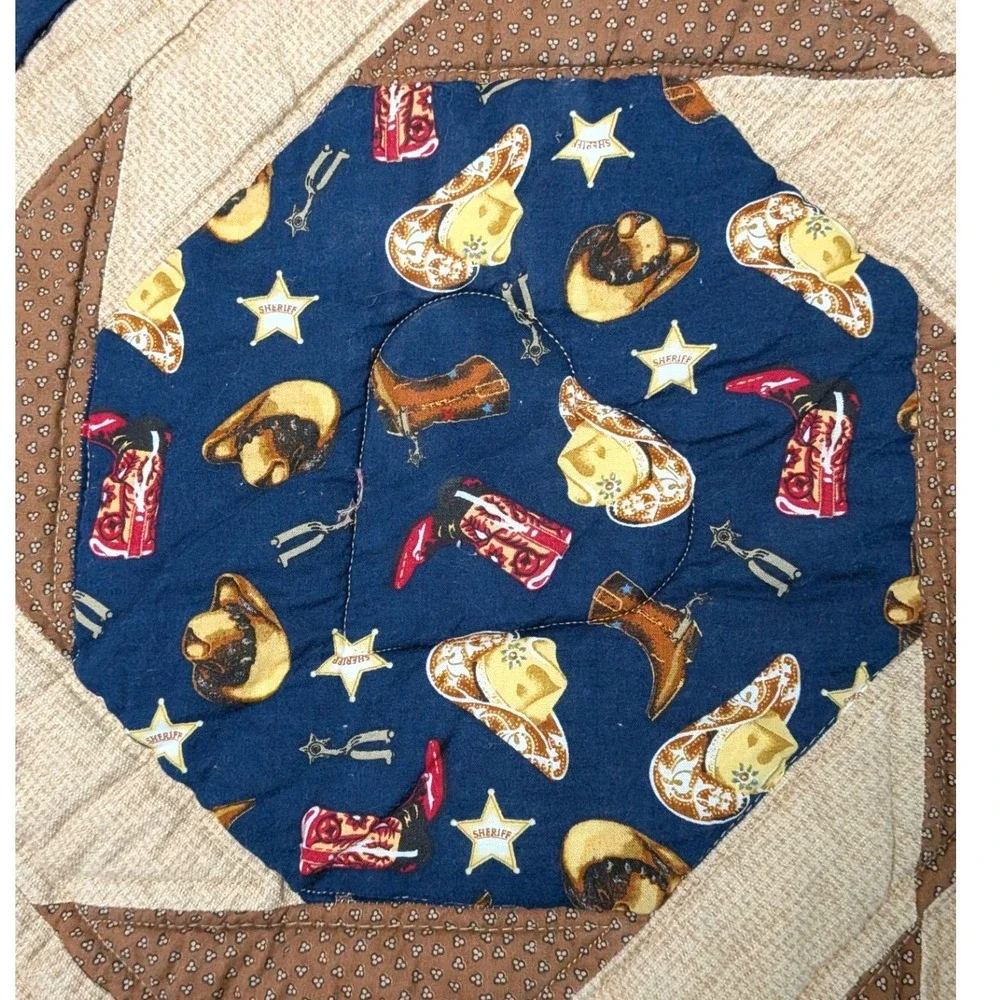 Handmade Western Cowboy Patchwork Quilt Navy Blue Red Bandana Nursery 36x47